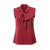 Carloslines Women's Red Bow Tie Sleeveless Blouse In Burgundy Solid In Red