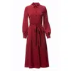 Carloslines Women's Red Button Down Long Sleeve Shirt Dress In Burgundy Solid In Red