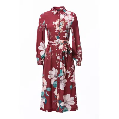 Carloslines Women's Red Button Down Long Sleeve Shirt Dress In Romantic Floral Print