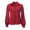 Carloslines Women's Red Button Down Long Sleeve Shirt In Burgundy Solid In Red