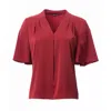 Carloslines Women's Red V-neck Pleat Detail Flutter Sleeve Blouse In Burgundy Solid In Red