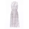 Carloslines Women's White Sleeveless Smocked Waist Tie Front Dress With Pockets In Romantic Garden Print In White