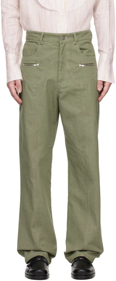 Carlota Barrera Green Paneled Jeans In Olive Green