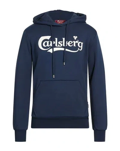 Carlsberg Man Sweatshirt Navy Size Xxl Cotton, Elastane In Blue