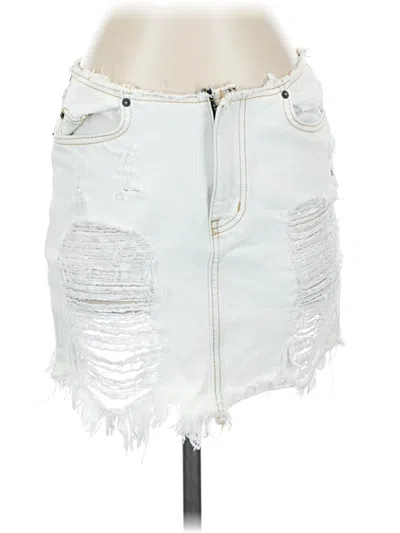 Pre-owned Carmar Denim Skirt In White