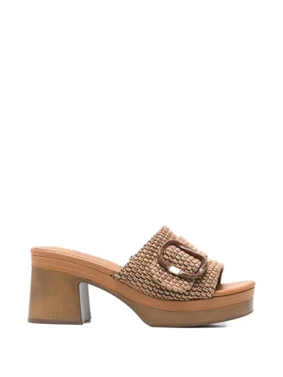 Carmela Buckle-detail Woven Sandals In Brown