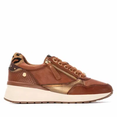 Carmela Women's Leather Wedge Lace-up Sneakers In Camel In Multi