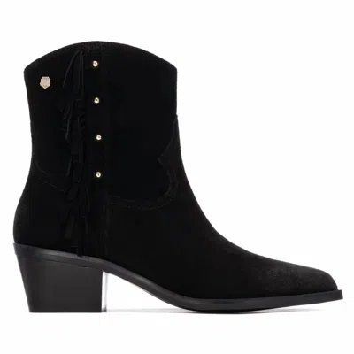 Carmela Women's Suede Fringe Ankle Booties In Black