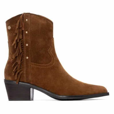Carmela Women's Suede Fringe Ankle Booties In Camel In Multi