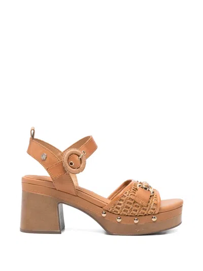 Carmela Woven-detail Stud-embellished Sandals In Brown