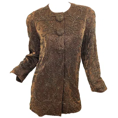 Pre-owned Carmen Marc Valvo 1990s  Size 12 Bronze Gold Metallic Beaded Vintage 90s Jacket In Black