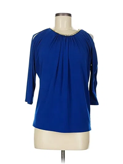 Pre-owned Carmen Marc Valvo 3/4 Sleeve Blouse In Blue