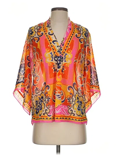 Pre-owned Carmen Marc Valvo 3/4 Sleeve Blouse In Orange