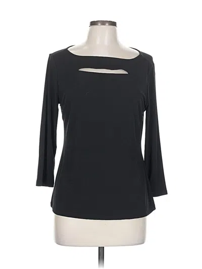 Pre-owned Carmen Marc Valvo 3/4 Sleeve Top Black Keyhole Neckline Tops