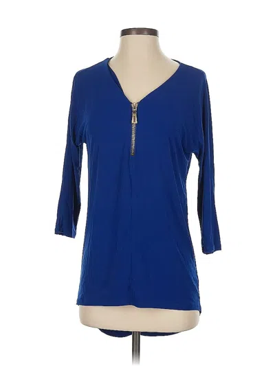 Pre-owned Carmen Marc Valvo 3/4 Sleeve Top Blue Keyhole Neckline Tops
