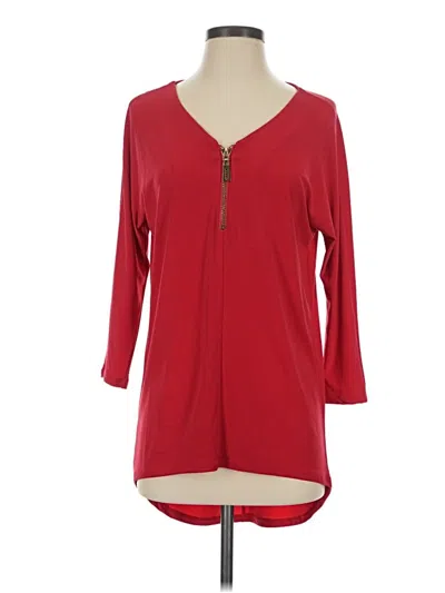 Pre-owned Carmen Marc Valvo 3/4 Sleeve Top Red V-neck Tops