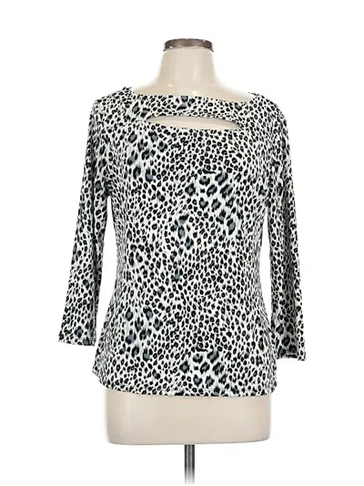 Pre-owned Carmen Marc Valvo 3/4 Sleeve Top Silver Boatneck Tops