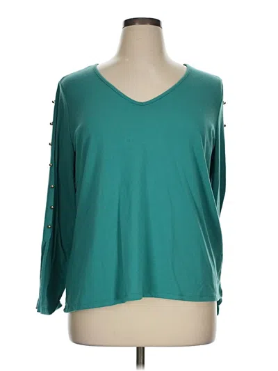 Pre-owned Carmen Marc Valvo 3/4 Sleeve T-shirt In Teal