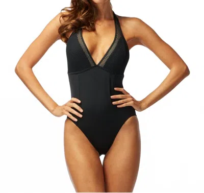 Carmen Marc Valvo Aloha Sunrise Bay Halter One Piece Swimsuit In Cmv Black