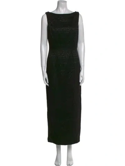 Pre-owned Carmen Marc Valvo Bateau Neckline Long Dress In Black
