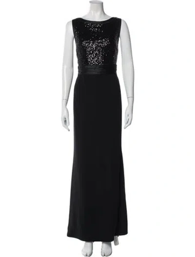 Pre-owned Carmen Marc Valvo Bateau Neckline Long Dress In Blue