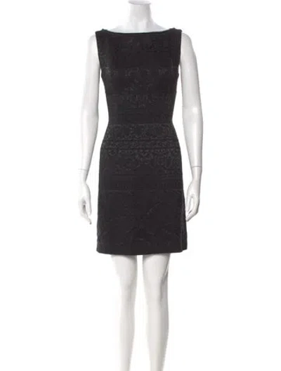 Pre-owned Carmen Marc Valvo Bateau Neckline Mini Dress In Black
