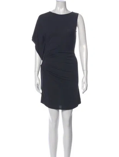 Pre-owned Carmen Marc Valvo Bateau Neckline Mini Dress In Blue