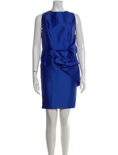 Pre-owned Carmen Marc Valvo Bateau Neckline Mini Dress In Blue