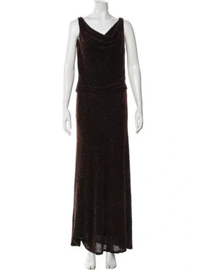 Pre-owned Carmen Marc Valvo Beaded Accents Skirt Set In Brown