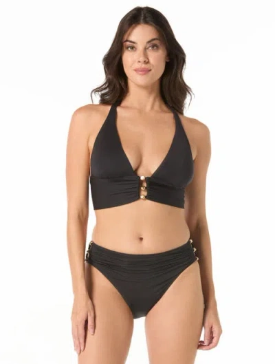 Carmen Marc Valvo Beaded Halter Bikini Top In Black