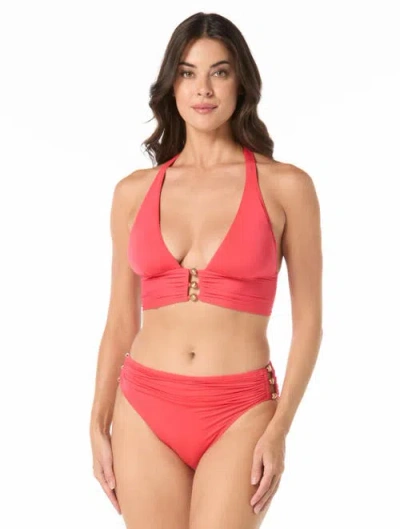 Carmen Marc Valvo Beaded Halter Bikini Top In Red