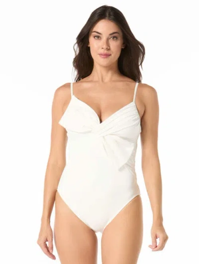 Carmen Marc Valvo Bow One-piece Swimsuit In White