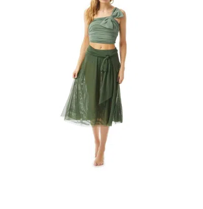 Carmen Marc Valvo Bowline Mesh Swing Skirt In Sage In Multi