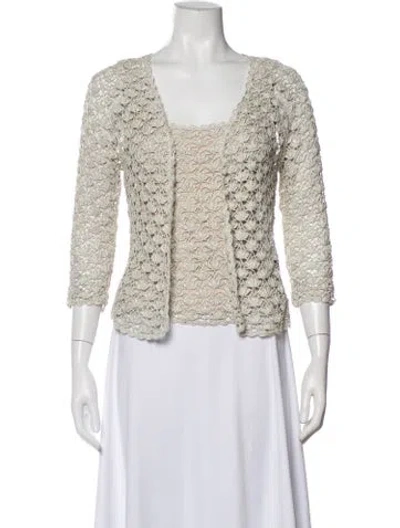 Pre-owned Carmen Marc Valvo Cardigan Set Lace Pattern Set In Neutral