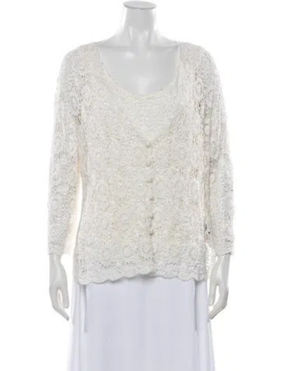 Pre-owned Carmen Marc Valvo Cardigan Set Lace Pattern Sweater In White