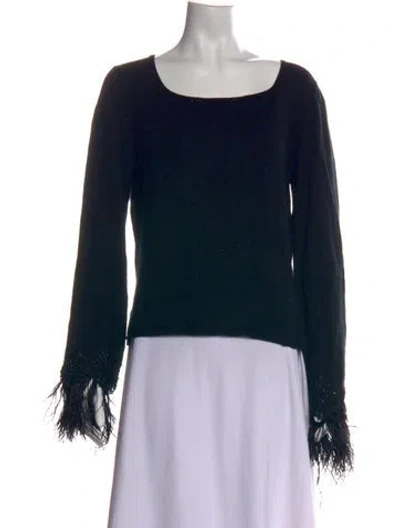 Pre-owned Carmen Marc Valvo Cashmere Square Neckline Sweater In Black