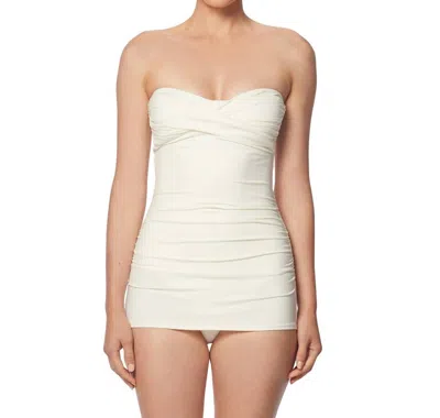 Carmen Marc Valvo Classic Weave Twist Front Bandeau Swimdress In Cmv Ivory In Neutral