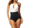Carmen Marc Valvo Cosmopolitan Elizabeth High Neck One Piece Swimsuit In Cmv Black And White In Multi