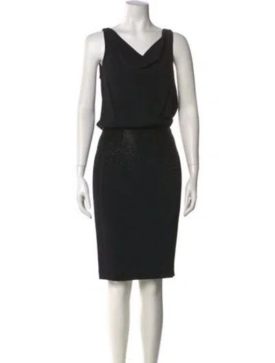 Pre-owned Carmen Marc Valvo Cowl Neck Knee-length Dress In Black