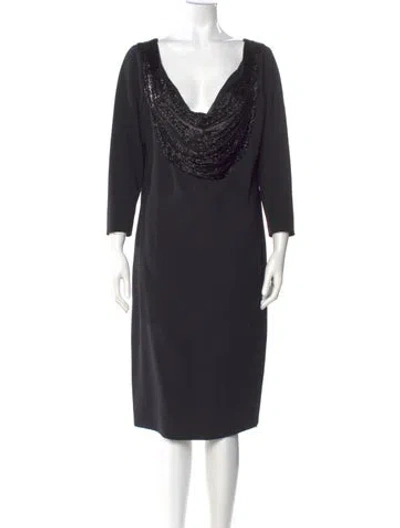 Pre-owned Carmen Marc Valvo Cowl Neck Midi Length Dress In Black