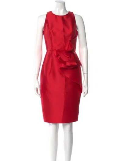 Pre-owned Carmen Marc Valvo Crew Neck Knee-length Dress In Red
