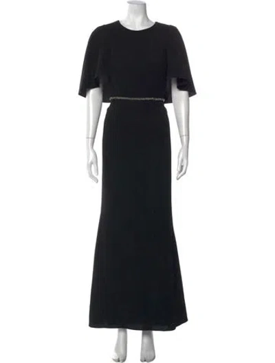 Pre-owned Carmen Marc Valvo Crew Neck Long Dress In Black