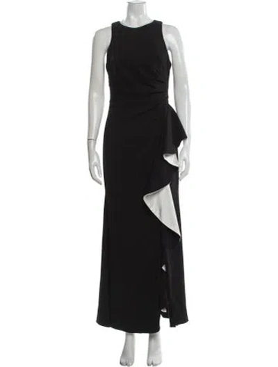 Pre-owned Carmen Marc Valvo Crew Neck Long Dress In Gray