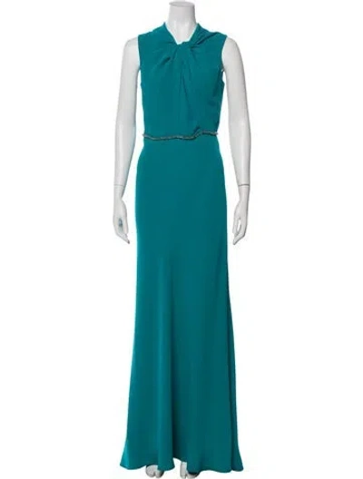 Pre-owned Carmen Marc Valvo Crew Neck Long Dress In Green
