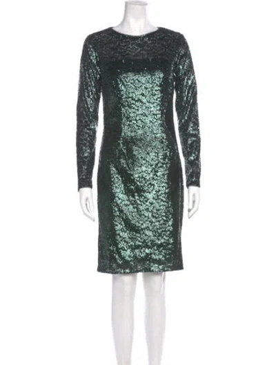 Pre-owned Carmen Marc Valvo Crew Neck Mini Dress In Green