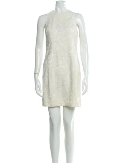 Pre-owned Carmen Marc Valvo Crew Neck Mini Dress In Neutral