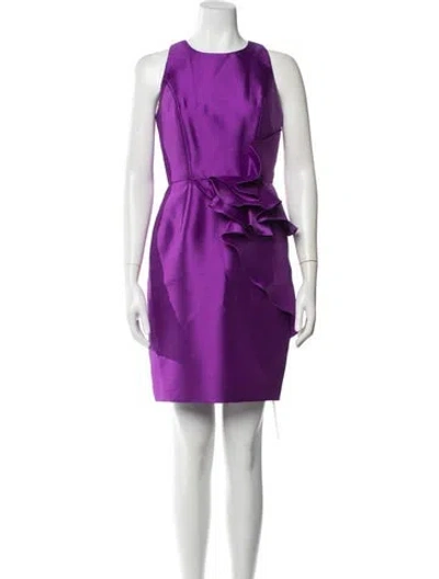 Pre-owned Carmen Marc Valvo Crew Neck Mini Dress In Purple