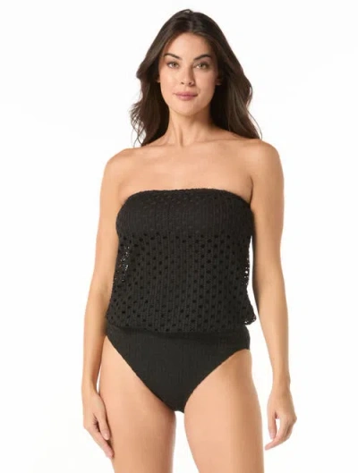 Carmen Marc Valvo Crochet Blouson Tankini Top In Black