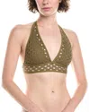 Carmen Marc Valvo Womens Crochet Bikini Top Bottoms In Green