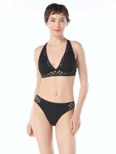 Carmen Marc Valvo Crochet Halter Bikini Top In Black
